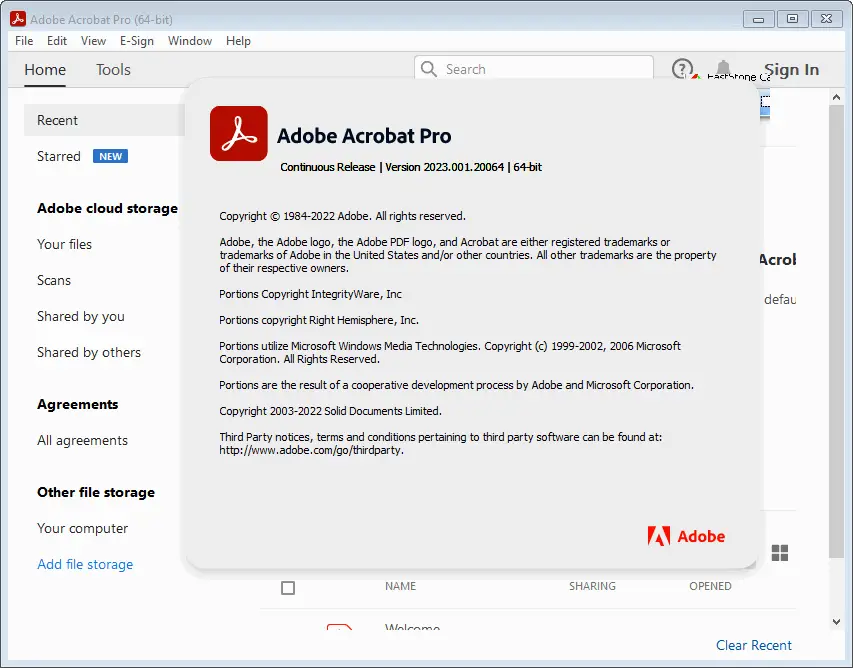 giao diện phần mềm Adobe Acrobat Pro DC 2023