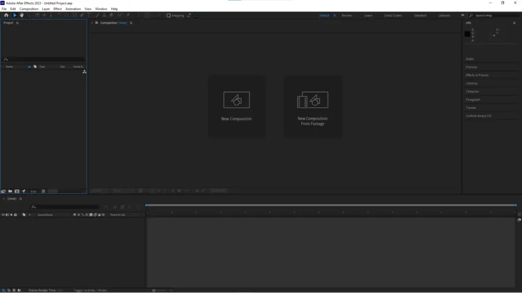 giao diện Adobe After Effects 2023