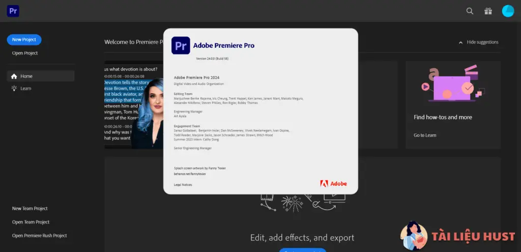giao diện Adobe Premiere Pro 2024