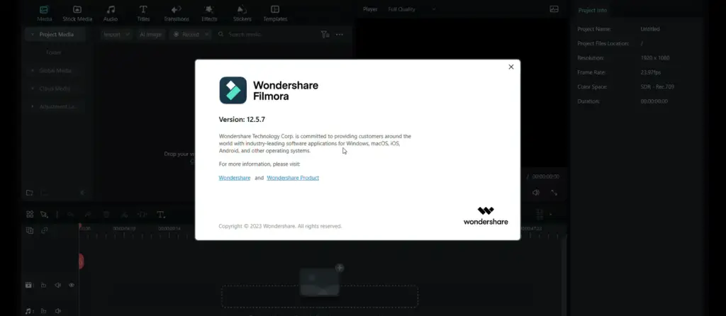 giao diện  Wondershare Filmora 12 